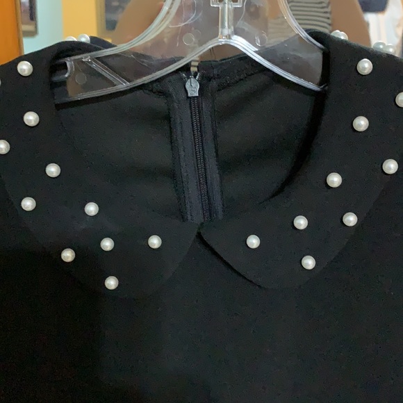 Womens Mesh Long Sleeve Pearl Accents Zip Up Tunic Dress - Picture 4 of 10